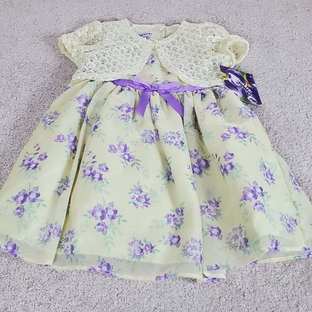 Blueberi Boulevard Toddler Girls Dress 24M Yellow Floral With Sweater 2PC NWTGS